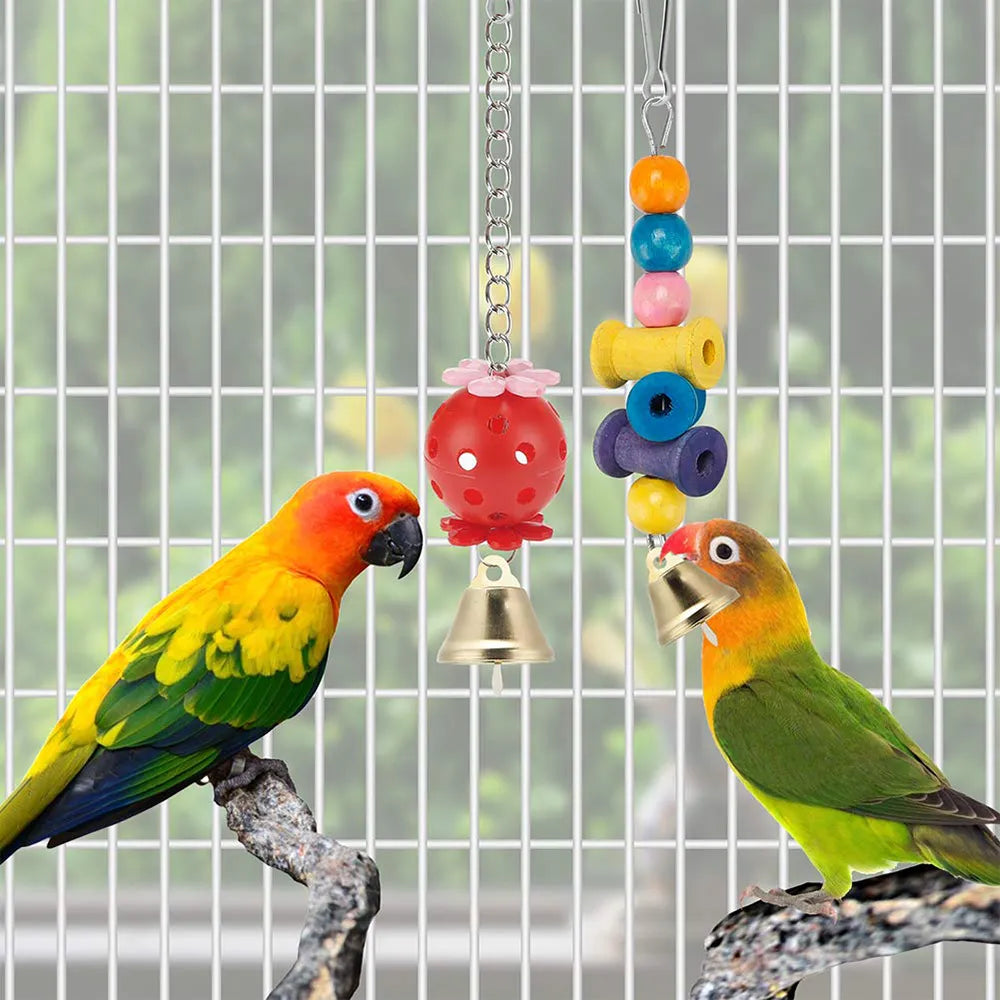 11Pcs Bird Cage Toys for Parrots Wood Birds Swing Reliable Chewable Bite Bridge Wooden Beads Shape Parrot Toy Bird Toys