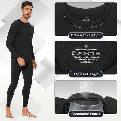 Men Thermal Underwear Tops Fleece Thickened T-Shirt 4-Way Stretch Winter Thermo Pullover Long Sleeve Base Tee Moisture Wicking