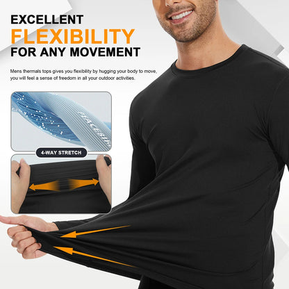 Men Thermal Underwear Tops Fleece Thickened T-Shirt 4-Way Stretch Winter Thermo Pullover Long Sleeve Base Tee Moisture Wicking