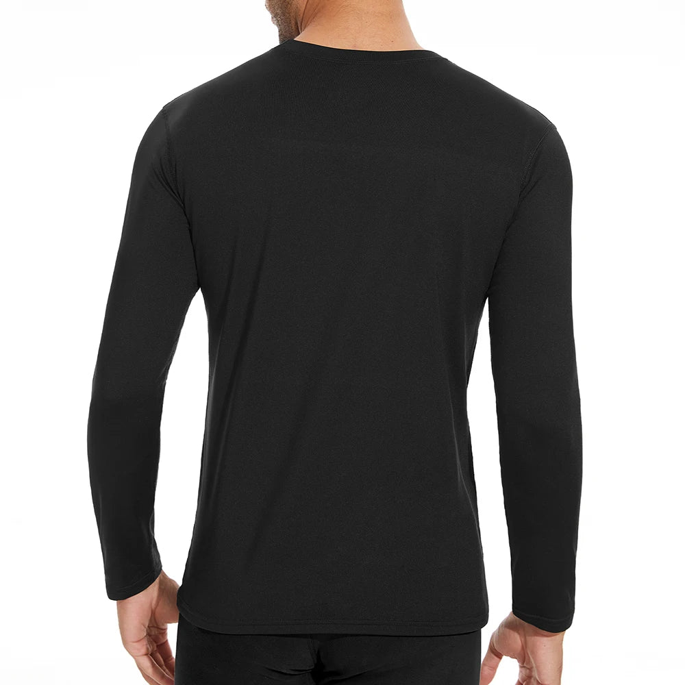 Men Thermal Underwear Tops Fleece Thickened T-Shirt 4-Way Stretch Winter Thermo Pullover Long Sleeve Base Tee Moisture Wicking