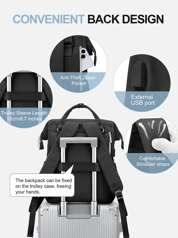 Laptop Backpack for Women Water Resistant Travel Work Backpacks Purse Stylish Business Teacher Nurse Computer Bag with USB Port