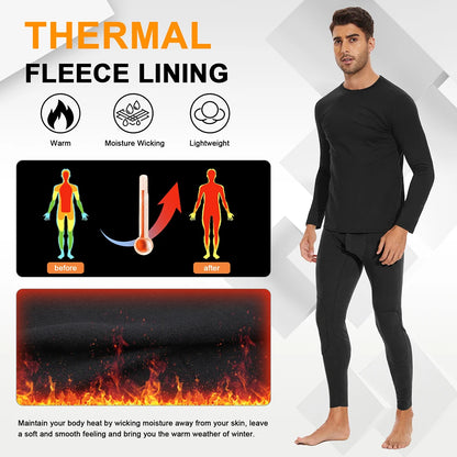 Men Thermal Underwear Tops Fleece Thickened T-Shirt 4-Way Stretch Winter Thermo Pullover Long Sleeve Base Tee Moisture Wicking