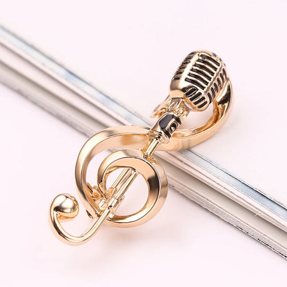 Logo Brooch Musical Note Microphone Metal Pin Singer Concert Luxury Jewelry Ladies Men Accessories