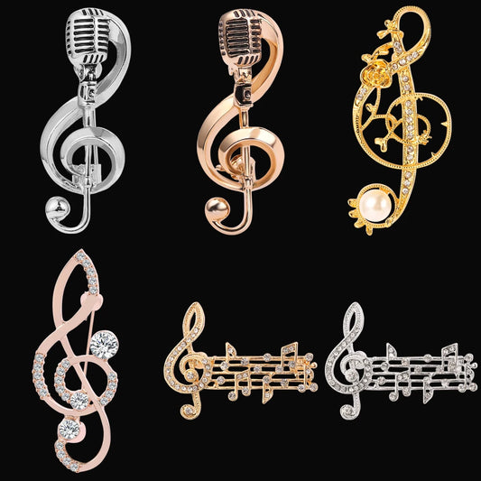 Logo Brooch Musical Note Microphone Metal Pin Singer Concert Luxury Jewelry Ladies Men Accessories