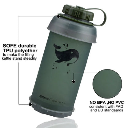 750ML Portable Outdoor Collapsible Sport TPU Soft Water Bottle Folding Kettle Water Bottle Camping Travel Running Bottle