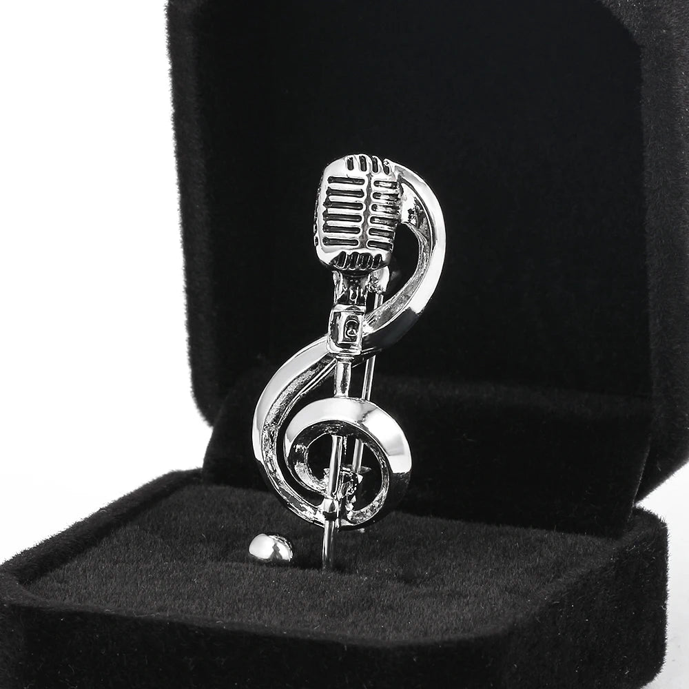 Logo Brooch Musical Note Microphone Metal Pin Singer Concert Luxury Jewelry Ladies Men Accessories