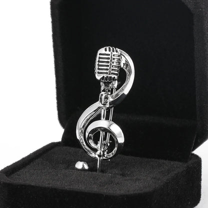 Logo Brooch Musical Note Microphone Metal Pin Singer Concert Luxury Jewelry Ladies Men Accessories