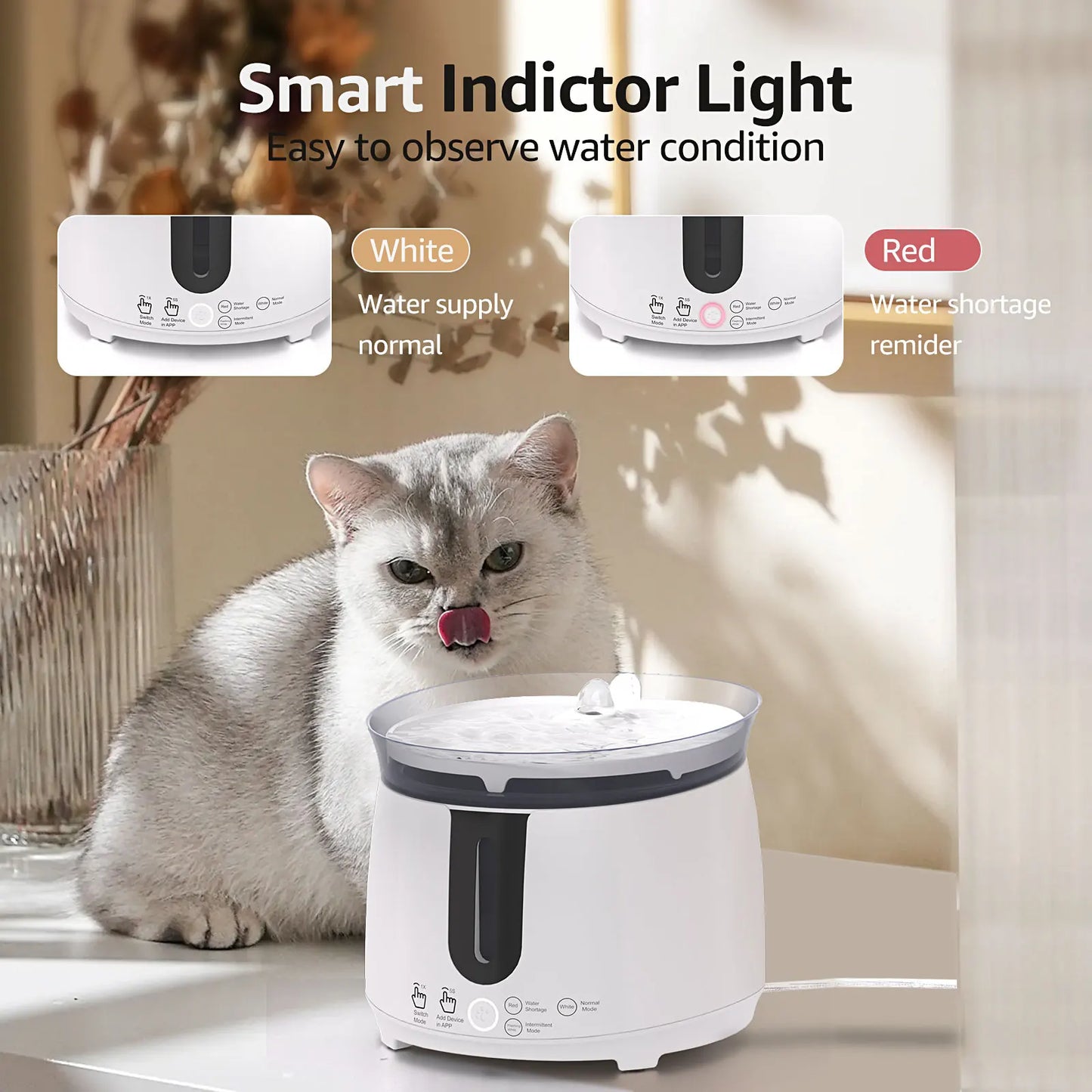 Water Fountain with Wireless Pump Pet Water Fountain for Cats Inside Automatic Smart Fountain App Control Easy Cleaning