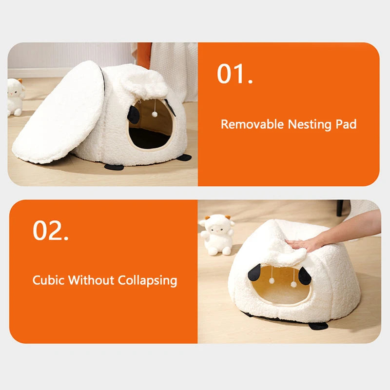 CozySheep™ Winter Cat Villa – Semi-Closed 3D Cat House for All Seasons