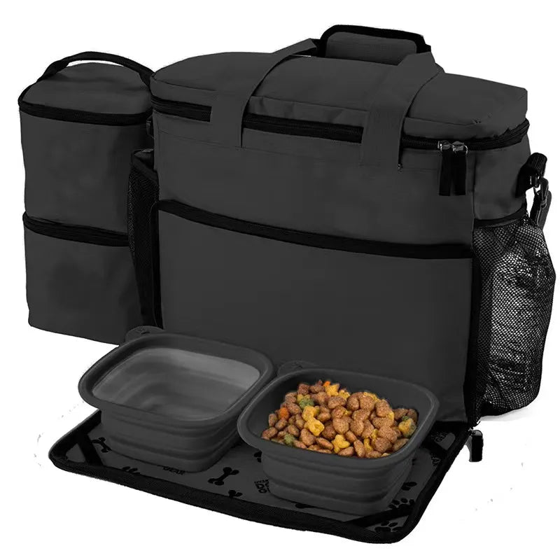 Outdoor Dog Organizer Bag With Bowl Set Traveling Storage Bag Large Multi-Function Pockets Pet Food Container Bag Dog Backpack
