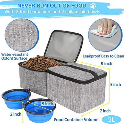 Outdoor Dog Organizer Bag With Bowl Set Traveling Storage Bag Large Multi-Function Pockets Pet Food Container Bag Dog Backpack