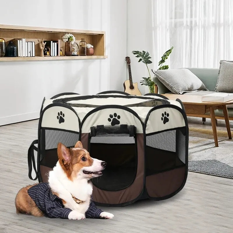 PawParadise PopUp Pet Retreat Portable Foldable Pet Tent Kennel Octagonal