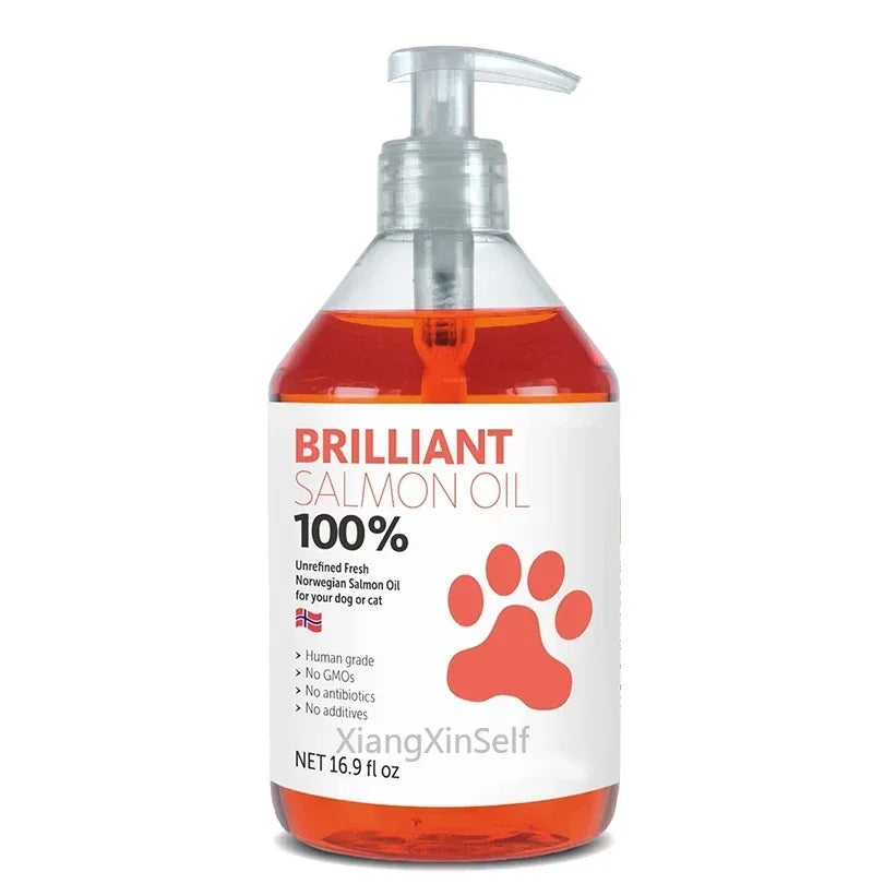 500ML 16.9 fl oz 21 Omega Fatty Acids Natural Salmon Oil Olor Human Grade Nutritional Supplement for Pet Dogs
