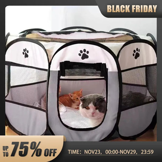 PawParadise PopUp Pet Retreat Portable Foldable Pet Tent Kennel Octagonal