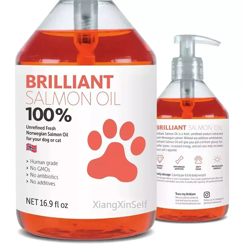 500ML 16.9 fl oz 21 Omega Fatty Acids Natural Salmon Oil Olor Human Grade Nutritional Supplement for Pet Dogs