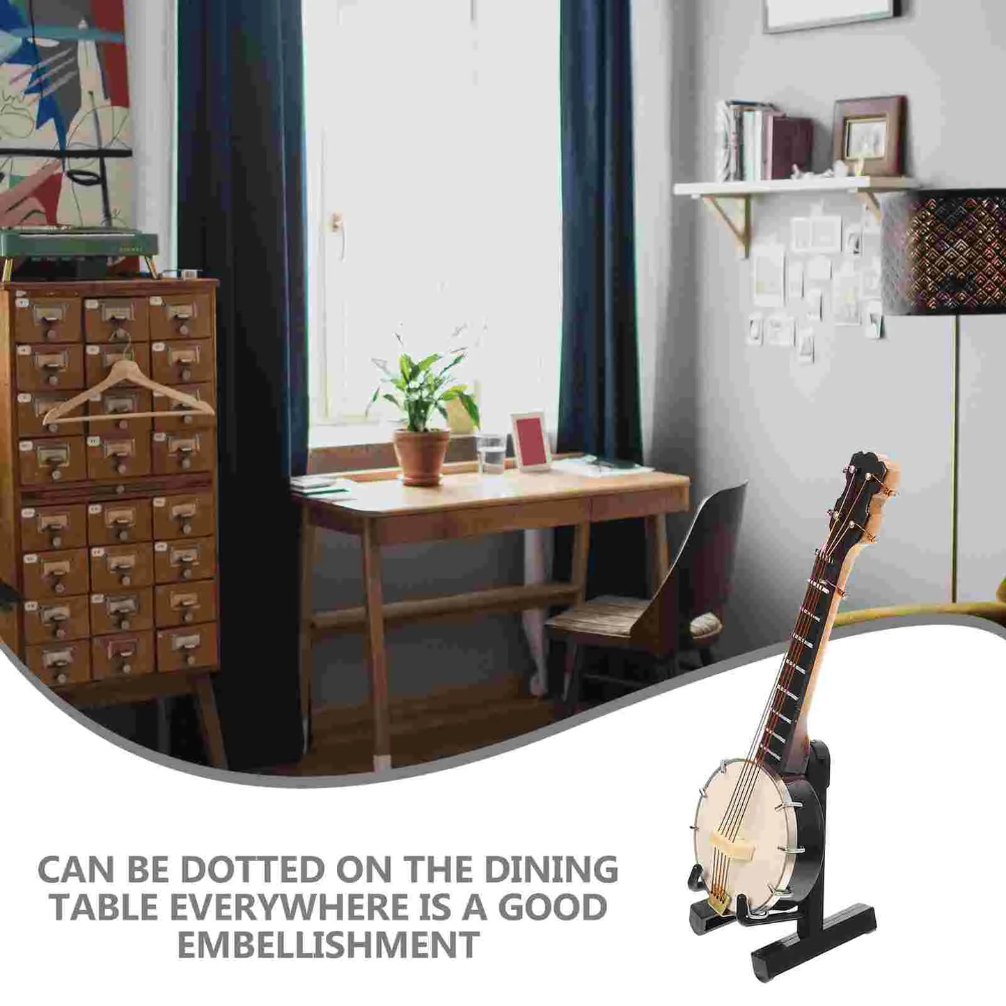 Banjo Miniature Ornament Model Small Stand Guitar Mini Tree Hanging Musicalinstrument Decoration Instruments Simulation Decor