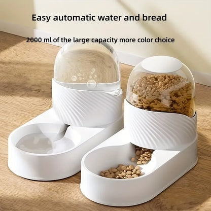 Pet Automatic Feeder Water Dispenser Set, Gravity Cat Food Container Pet Water Drinking Feeder, Self Feeding Station