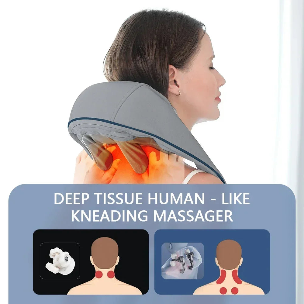 Wireless Smart Neck and Back Shoulder Massager Hot Compress Relieve Cervical Back Muscle Pain Relaxation Body Massage Shawl