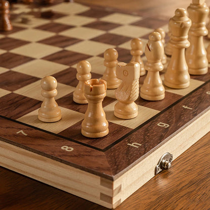 Magnetic Foldable Portable Solid Wood Chess Board - Educational Games for Students and Kids