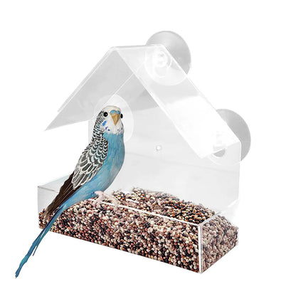Window Wild Bird Feeder House Transparent Wild Table Removable Suction Cups Sliding Feed Tray for Garden Patio Yard