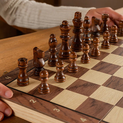 Magnetic Foldable Portable Solid Wood Chess Board - Educational Games for Students and Kids