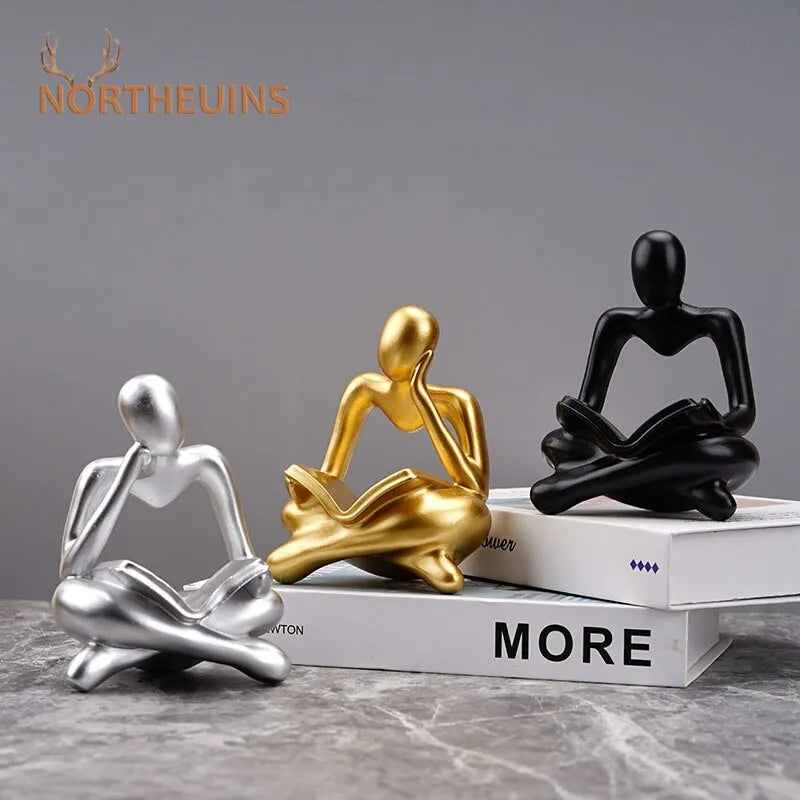 Resin European Abstract Reading Character Figurines Sculpture Thinker Statue Home Office Study Room Desktop Decor Accessories