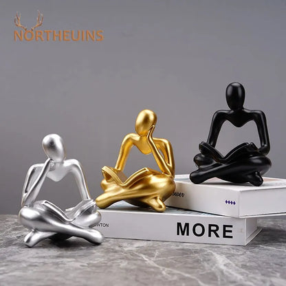 Resin European Abstract Reading Character Figurines Sculpture Thinker Statue Home Office Study Room Desktop Decor Accessories