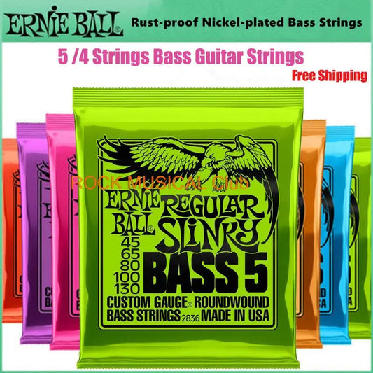 Ernie Ball Bass Strings Hybrid Slinky Round Wound For 4 String 2832 Regular Slinky 45-130 For 5 String 2836  Electric Bass