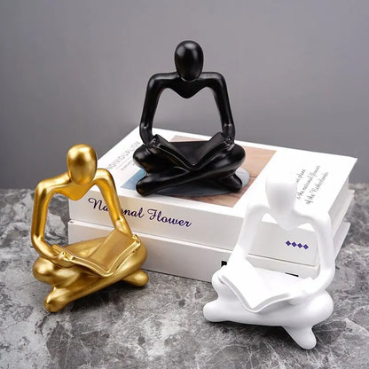 Resin European Abstract Reading Character Figurines Sculpture Thinker Statue Home Office Study Room Desktop Decor Accessories