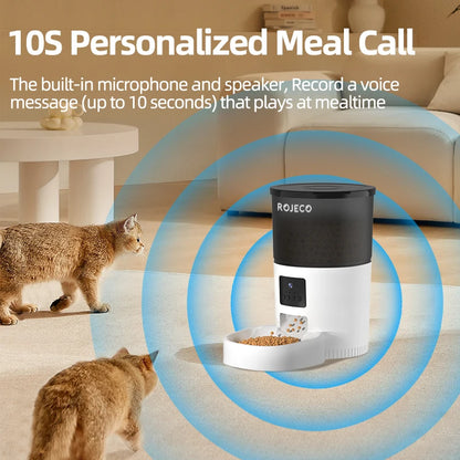 ROJECO Smart Automatic Pet Feeder With Camera Video - 3L Wi-Fi App control for Cats & Dogs