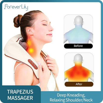 Wireless Smart Neck and Back Shoulder Massager Hot Compress Relieve Cervical Back Muscle Pain Relaxation Body Massage Shawl