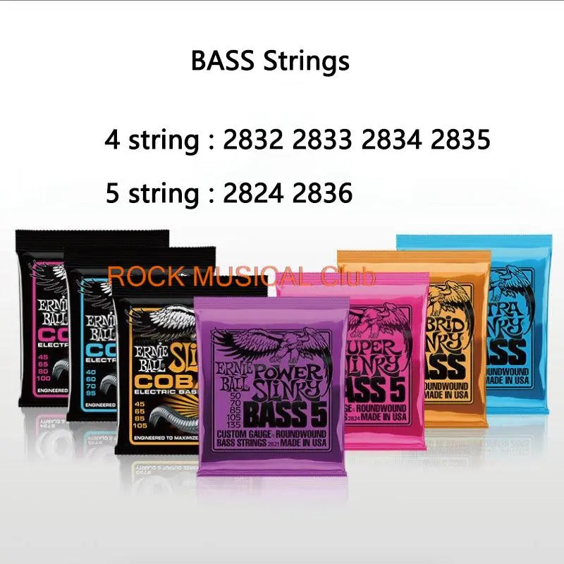 Ernie Ball Bass Strings Hybrid Slinky Round Wound For 4 String 2832 Regular Slinky 45-130 For 5 String 2836  Electric Bass