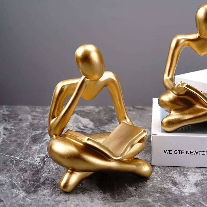 Resin European Abstract Reading Character Figurines Sculpture Thinker Statue Home Office Study Room Desktop Decor Accessories