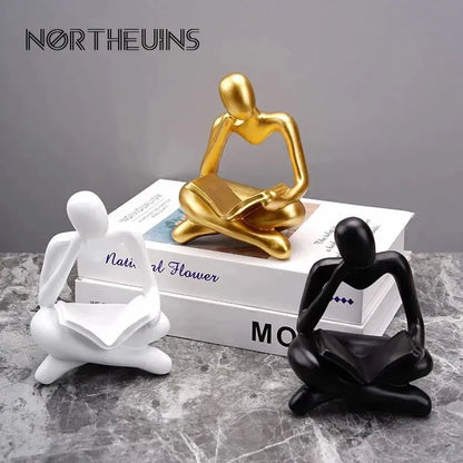 Resin European Abstract Reading Character Figurines Sculpture Thinker Statue Home Office Study Room Desktop Decor Accessories