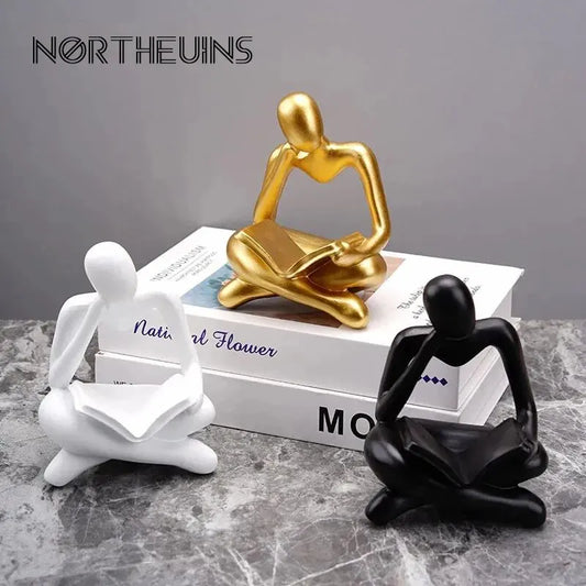 Resin European Abstract Reading Character Figurines Sculpture Thinker Statue Home Office Study Room Desktop Decor Accessories