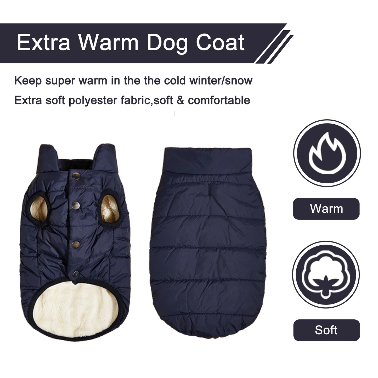 Proof Warm Dog Jacket with Fleece Cotton Lining Chihuahua French Bulldog Puppy Clothing Coat