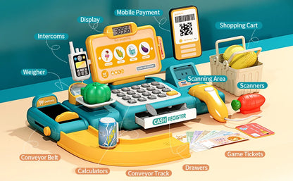 Simulation Supermarket Cash Register Game Toy Electronic Pretend Play House Toys Puzzle Weighing Machine Transmitter Kids Toy