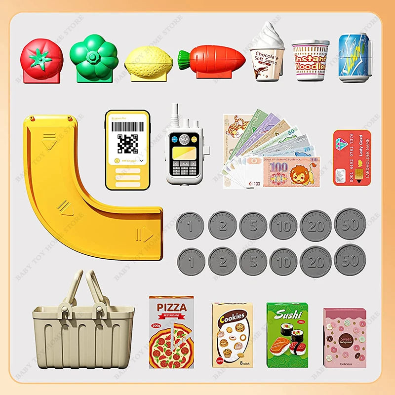 Simulation Supermarket Cash Register Game Toy Electronic Pretend Play House Toys Puzzle Weighing Machine Transmitter Kids Toy