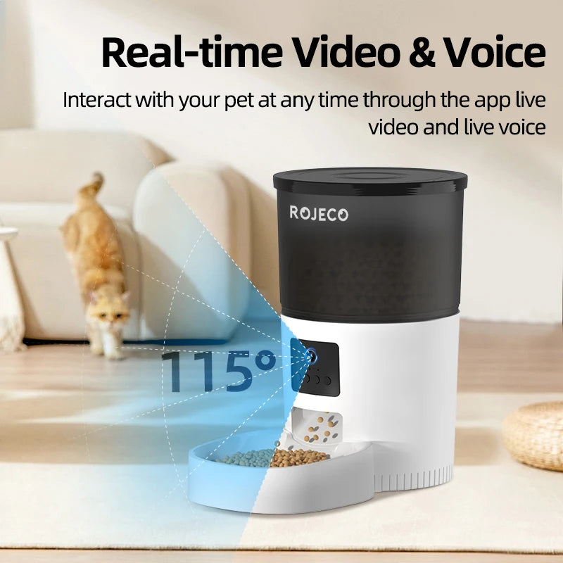 ROJECO Smart Automatic Pet Feeder With Camera Video - 3L Wi-Fi App control for Cats & Dogs