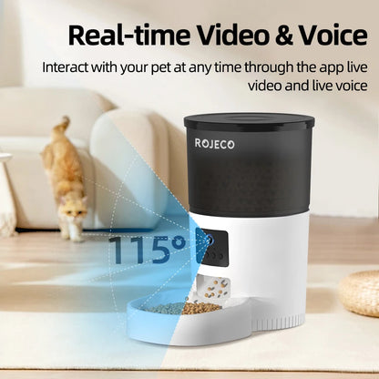 ROJECO Smart Automatic Pet Feeder With Camera Video - 3L Wi-Fi App control for Cats & Dogs