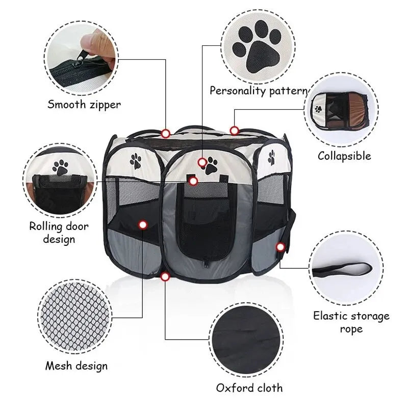 PawParadise PopUp Pet Retreat Portable Foldable Pet Tent Kennel Octagonal