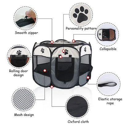 PawParadise PopUp Pet Retreat Portable Foldable Pet Tent Kennel Octagonal