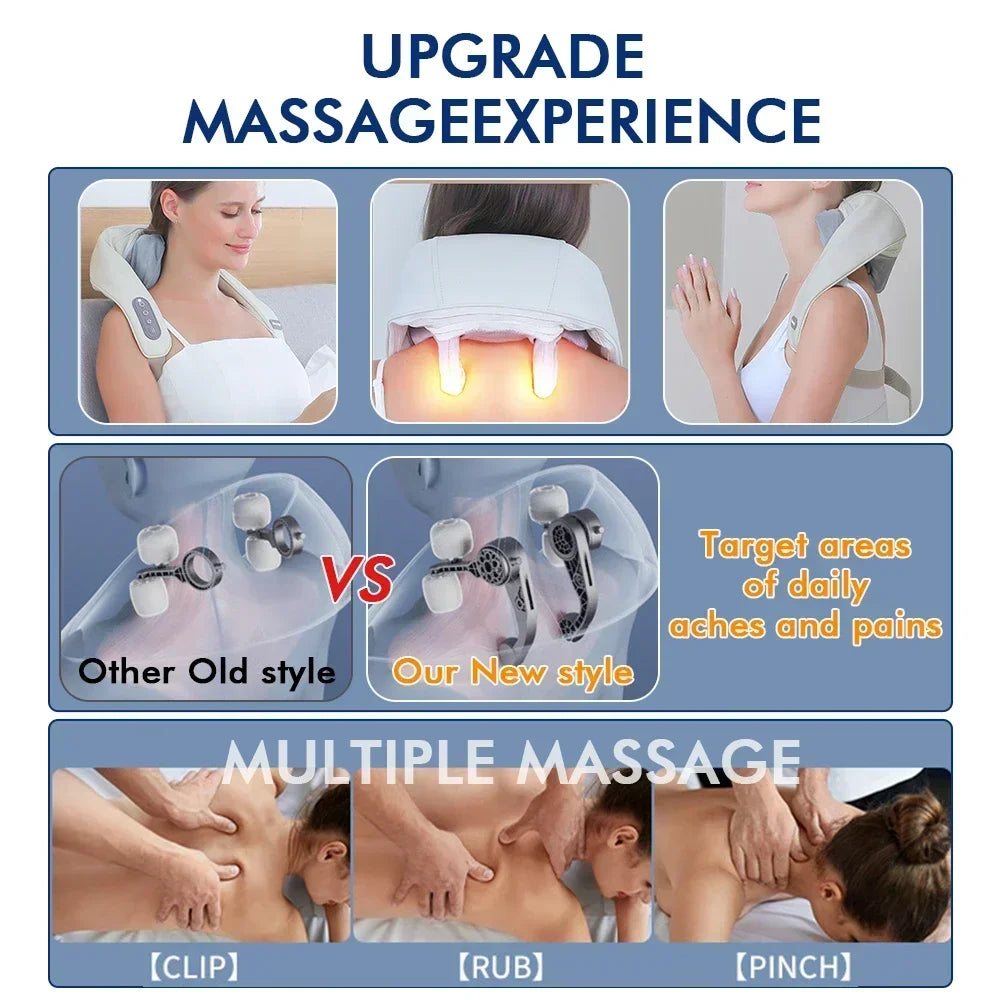 Wireless Smart Neck and Back Shoulder Massager Hot Compress Relieve Cervical Back Muscle Pain Relaxation Body Massage Shawl