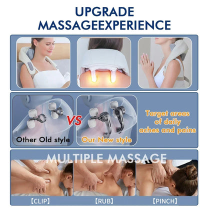 Wireless Smart Neck and Back Shoulder Massager Hot Compress Relieve Cervical Back Muscle Pain Relaxation Body Massage Shawl