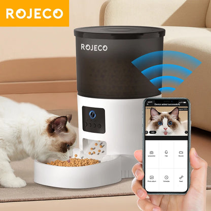 ROJECO Smart Automatic Pet Feeder With Camera Video - 3L Wi-Fi App control for Cats & Dogs