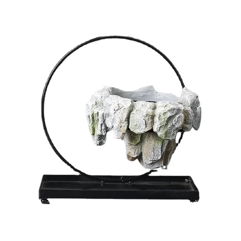 Pots Rich Tree Bonsai Rice Bamboo Indoor Floating Island Suspended Iron Micro Landscape Basin New