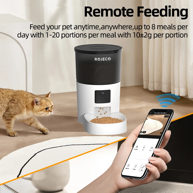 ROJECO Smart Automatic Pet Feeder With Camera Video - 3L Wi-Fi App control for Cats & Dogs