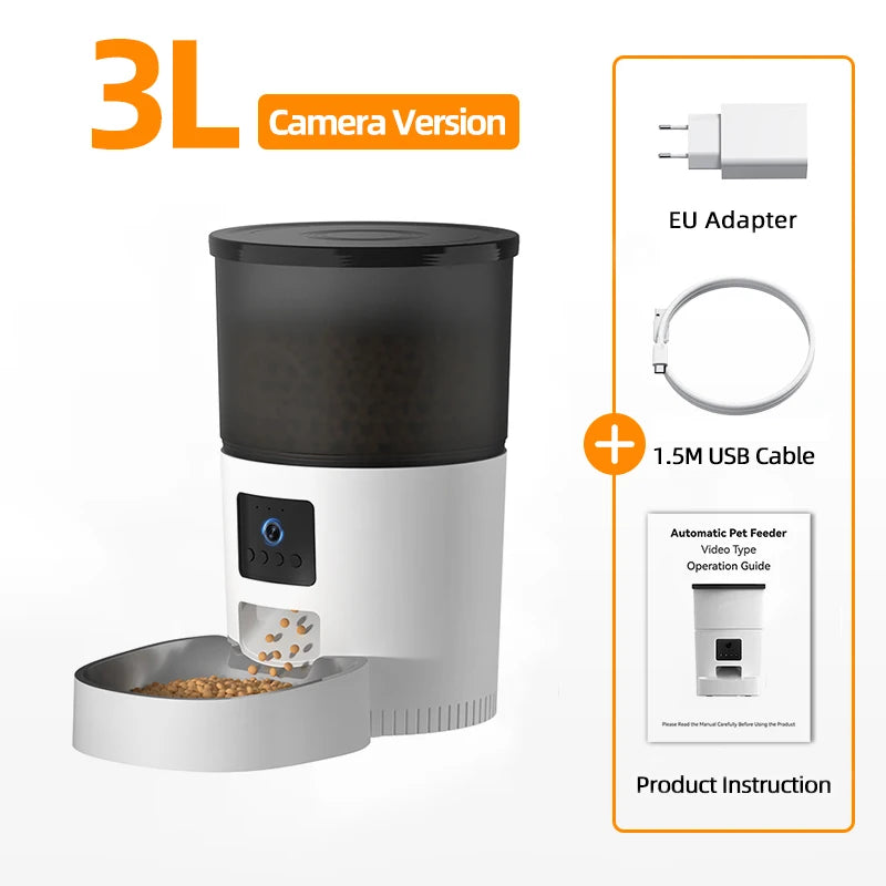 ROJECO Smart Automatic Pet Feeder With Camera Video - 3L Wi-Fi App control for Cats & Dogs