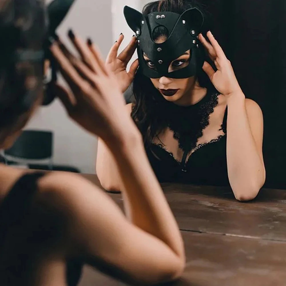 Women Sexy Mask Half Eyes Fox Cosplay Face Cat Faux Leather Masks Halloween Party Erotic Masquerade Adult Sex Toys Accessories