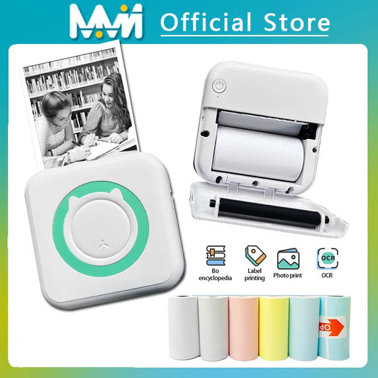 Portable Mini Thermal Printer Wirelessly BT 203dpi Photo With USB Cable Imprimante Portable